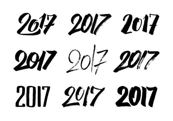 Set di numeri di calligrafia disegnati a mano di Capodanno 2017 — Vettoriale Stock