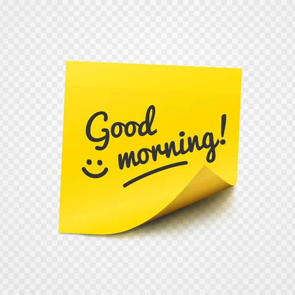 Good morning note on yellow sticky paper — Stock Vector