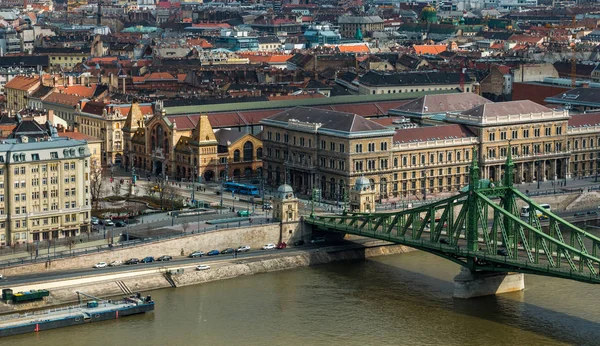 Great Market Hall and Liberty Bridge in Budapest