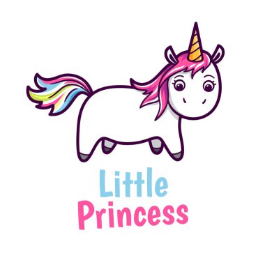 Vektör şirin bebek unicorn gökkuşağı renkli tüyleri ile