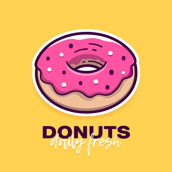 Donut mit rosa Zuckerguss und Text. Vektor-Logo-Design — Stockvektor