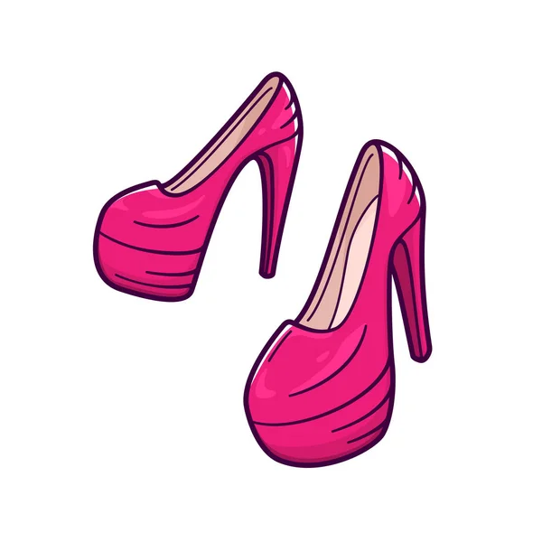 Sepatu merah muda wanita dengan sepatu hak tinggi. Ikon vektor - Stok Vektor