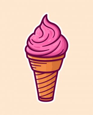 Pembe dondurma koni ile vektör etiket