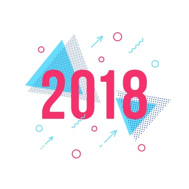 Mutlu yeni yıl 2018. Memphis tarzı kartı