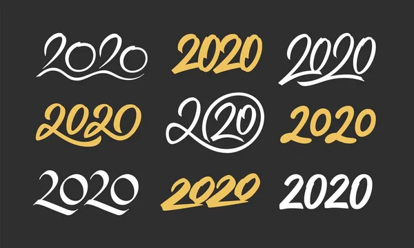 Set of New Year 2020 calligraphy numbers — Stock Vector