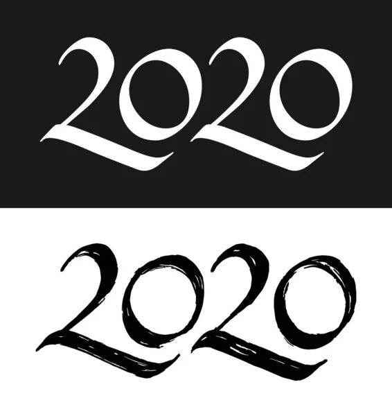 New Year 2020 calligraphic numbers set — Stock Vector