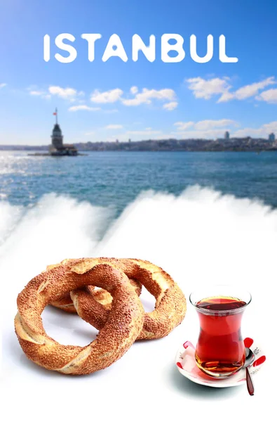 Mädchenturm, Tee, Bagel — Stockfoto