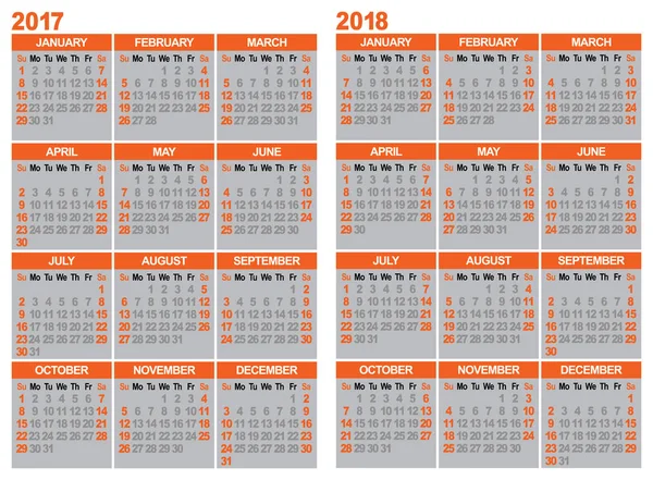 Kalender 2017 und 2018 — Stockvektor