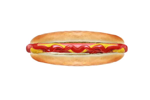 Hotdog met ketchup en mosterd — Stockfoto