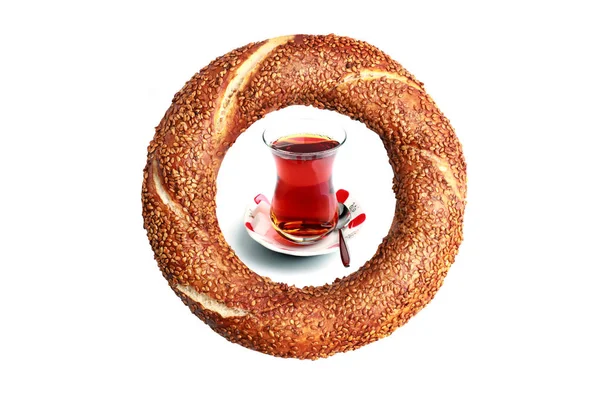 Bagel och svart te — Stockfoto