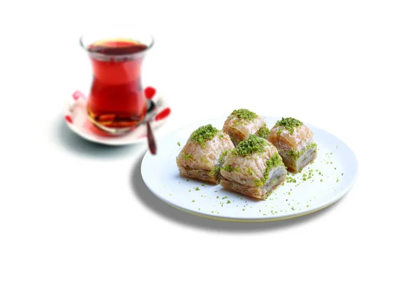 Baklava turca e tè — Foto Stock