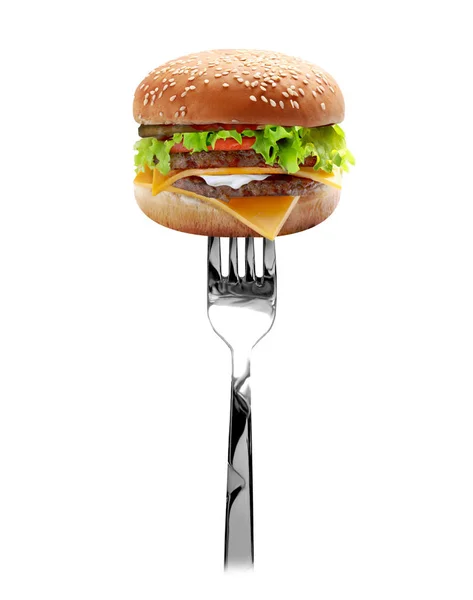 Em um garfo grande cheeseburger — Fotografia de Stock