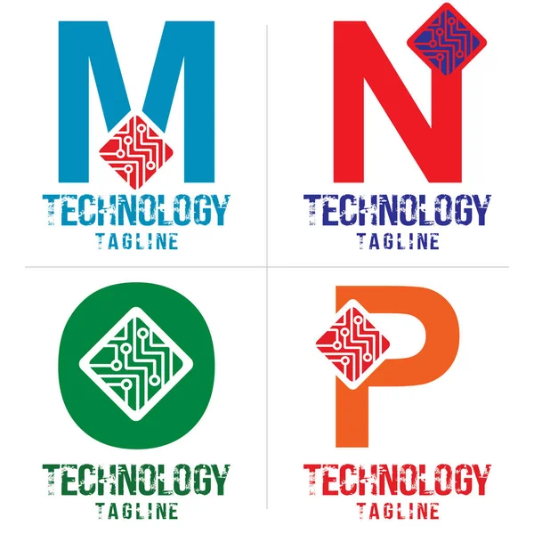 Dopis Mnop Logo Technologie Designu Vektor — Stockový vektor