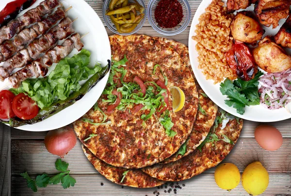 Lamb, chicken shish and Lahmacun — Stock Photo, Image