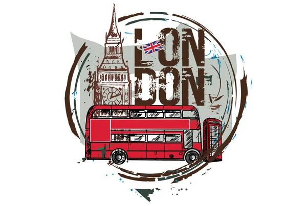 Bus de Londres, Big ben. Londres, Angleterre . — Image vectorielle