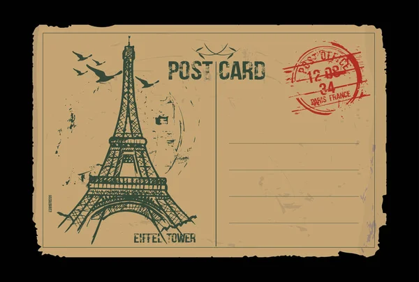 Eyfel Kulesi. Paris, Fransa, kartpostal tasarım. Elle çizilmiş illüstrasyon.
