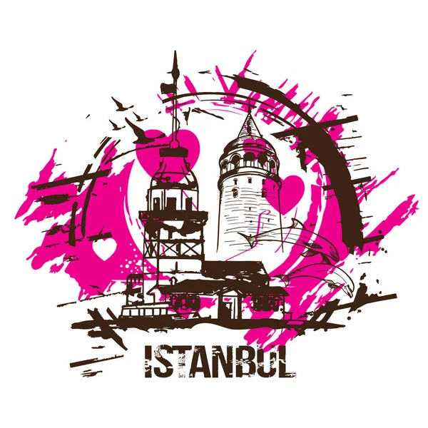 Torre Della Vergine Kiz Kulesi Torre Galata Istanbul Turchia City — Vettoriale Stock