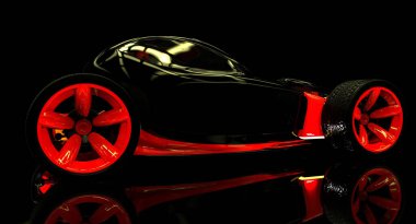 siyah ve kırmızı elektrikli spor otomobil 3D çizimi...