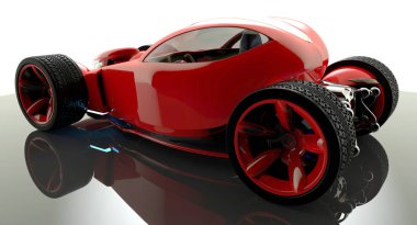 kırmızı bir elektrikli spor otomobil 3D render...