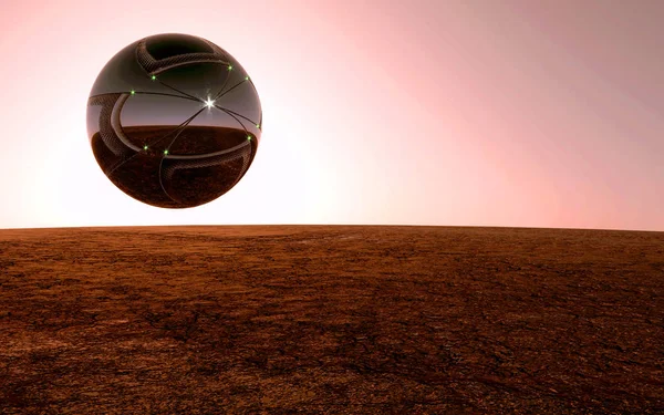 gemi yukarıda gezegenin yüzey 3d çizim