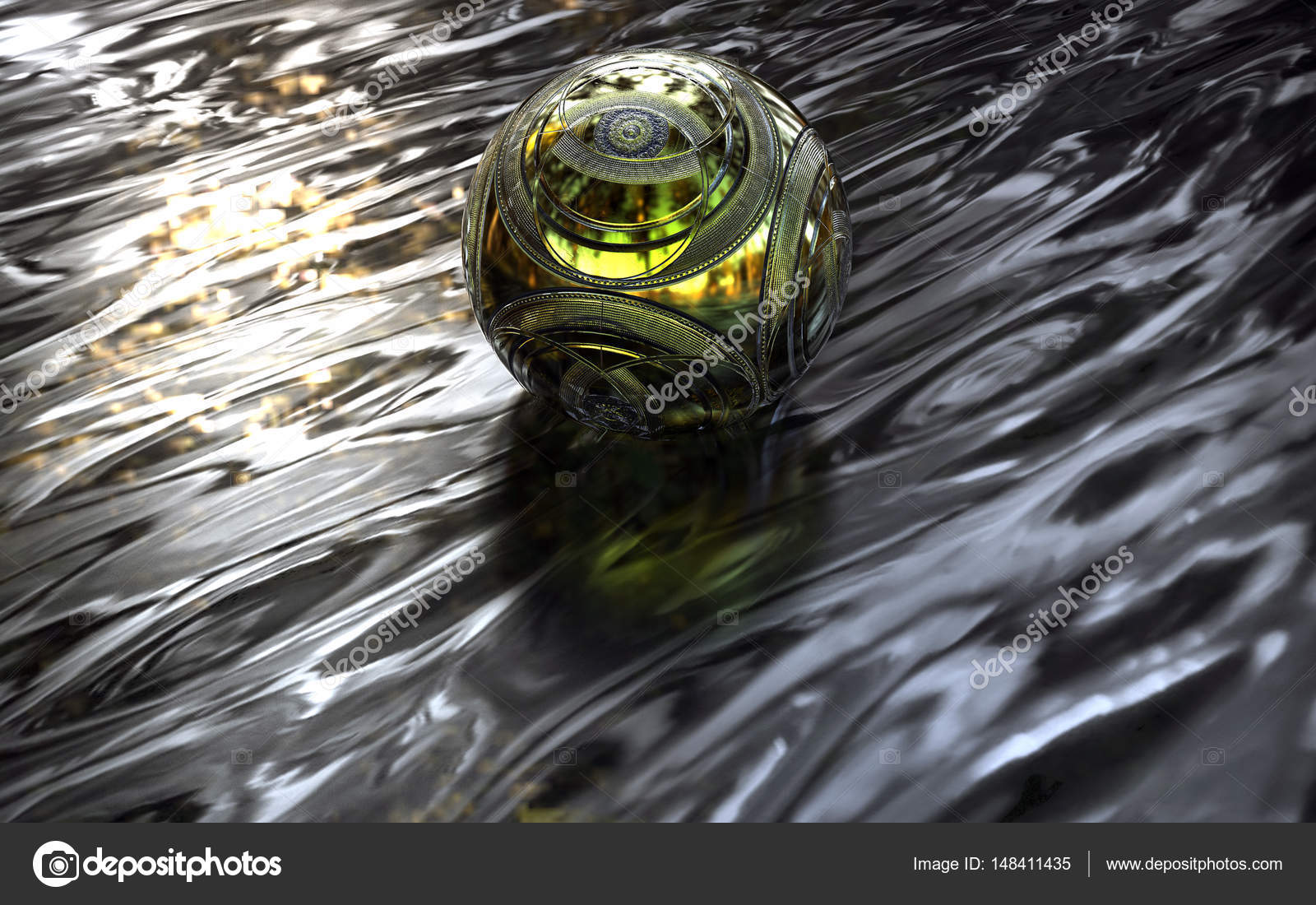Ojo dorado, artefactos en forma de bola Ilustración 3D fotografía de