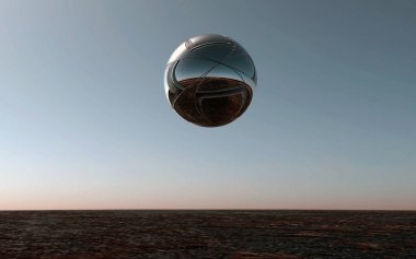 gemi yukarıda gezegenin yüzey 3d çizim