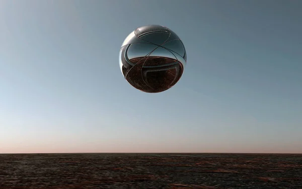 gemi yukarıda gezegenin yüzey 3d çizim