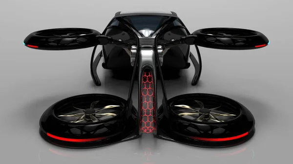 Une Illustration Concept Possible Une Voiture Volante Noire Vue Arrière — Photo