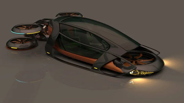 Latający Transport Przyszłości Możliwa Koncepcja Latającego Samochodu Boczny Widok Szaro — Zdjęcie stockowe