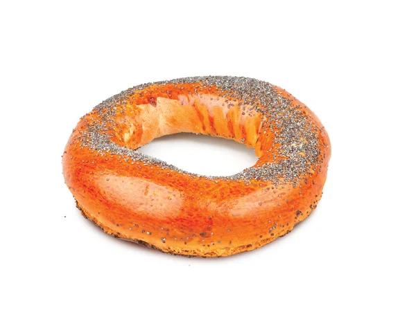 Bagel Com Sementes Papoila Isoladas Fundo Branco — Fotografia de Stock