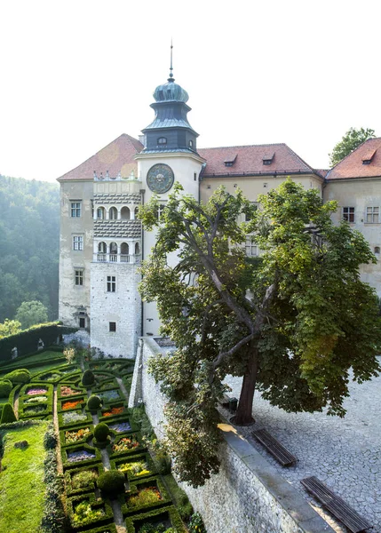 Pintoresco castillo sobre el valle del río en Pieskowa Skala — Foto de Stock