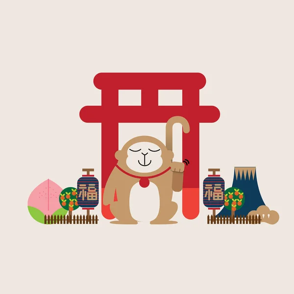 Maymun ile Japon Tapınağı — Stok Vektör