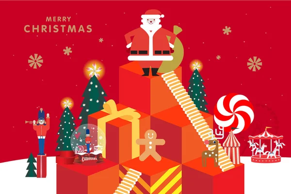 サンタ 句と贈り物 マウスのコンセプトの年と明るい新年2020グリーティングカード — ストックベクタ