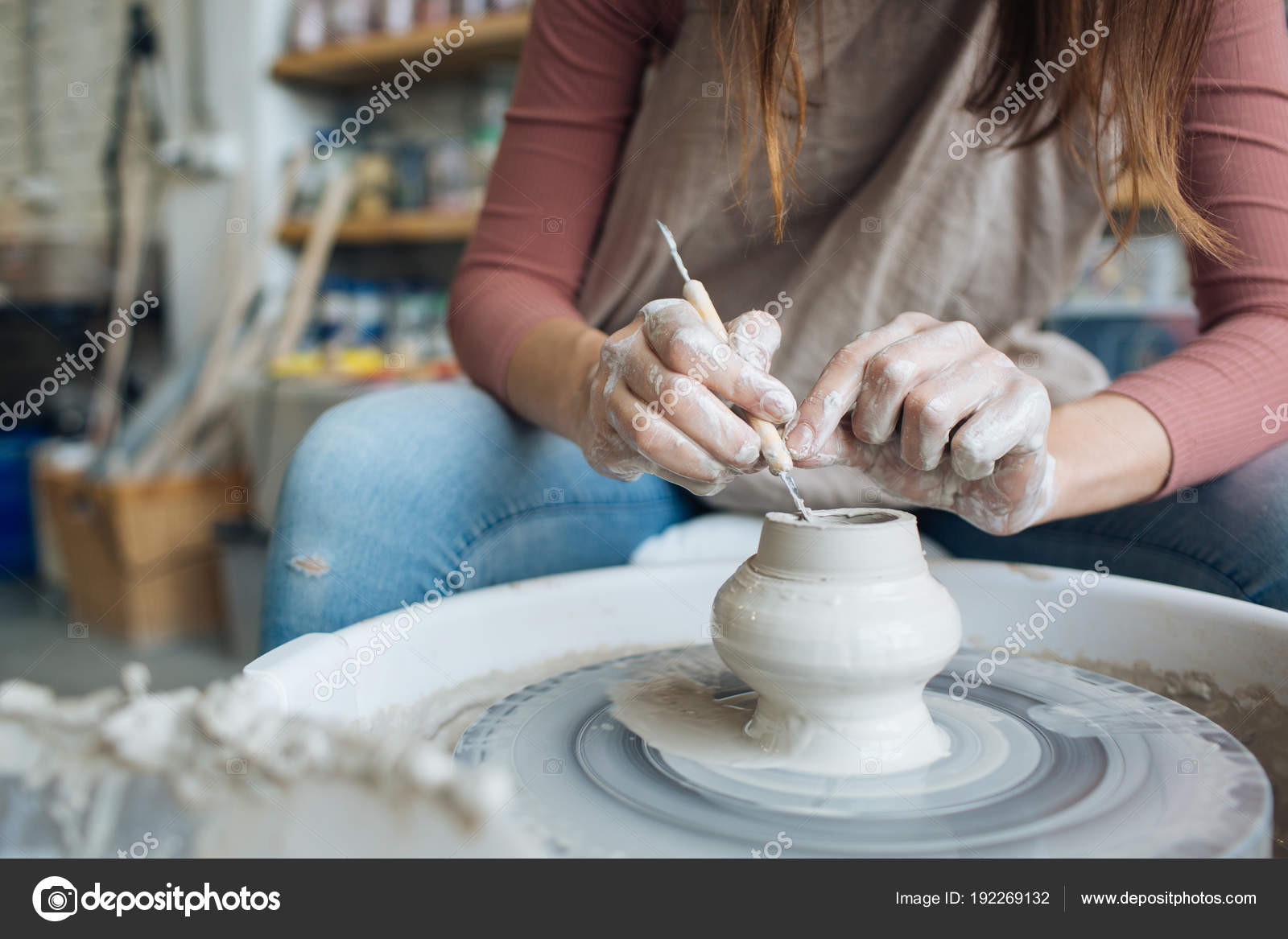 Handcrafted Potter Wheel Hands Make Clay Various Items Home Sale Stock Photo Image By C Tratata Msc 192269132