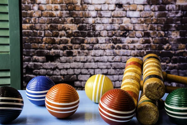 Croquet Balls and Mallets — Stock Photo, Image