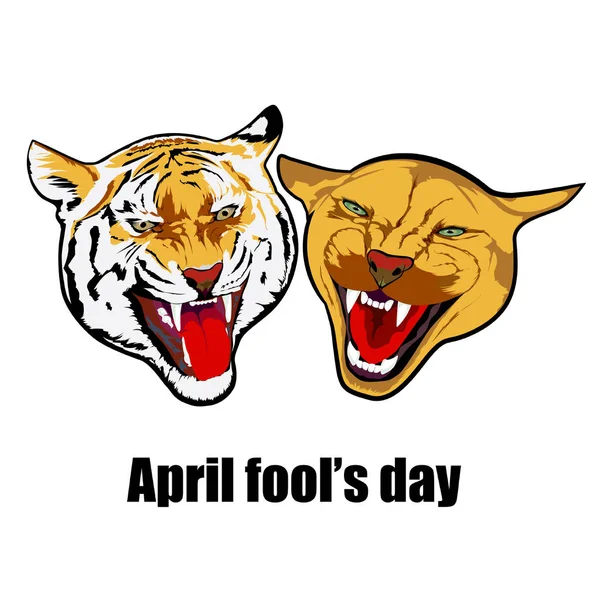 Laughing tiger and Panther in the April fool's day — Stock Vector