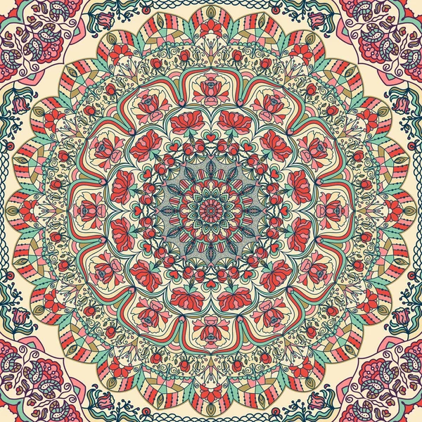 Motif floral coloré sans couture dessiné à la main avec mandala . — Image vectorielle