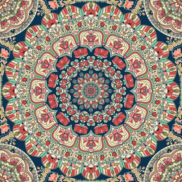 Motif floral coloré sans couture dessiné à la main avec mandala . — Image vectorielle