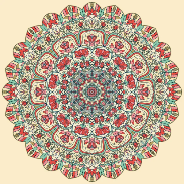 Motif floral coloré sans couture dessiné à la main avec mandala . — Image vectorielle