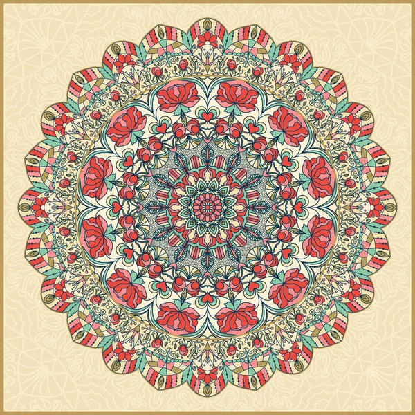 Motif floral coloré sans couture dessiné à la main avec mandala . — Image vectorielle