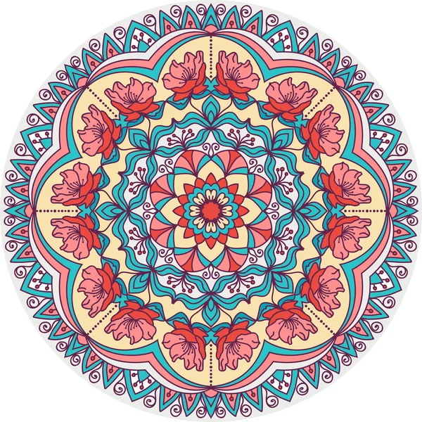 Mandala ile kesintisiz renkli çiçek el çizilmiş desen. Telifsiz Stok Vektörler