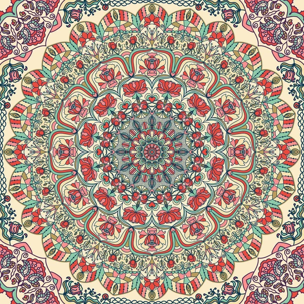 만다라와 원활한 다채로운 꽃 손 그려진된 패턴. 로열티 프리 스톡 벡터