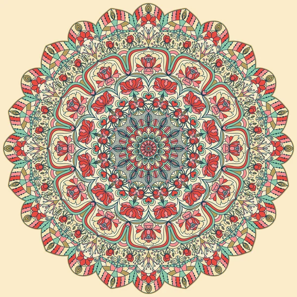 Seamless colorful floral hand drawn pattern with mandala. Stock Illustration