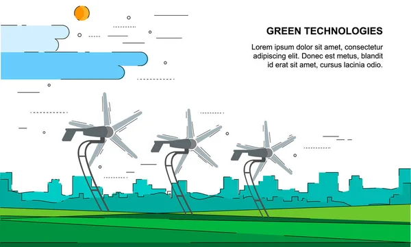 Wind power generatoren en illustratie van de stad — Stockvector