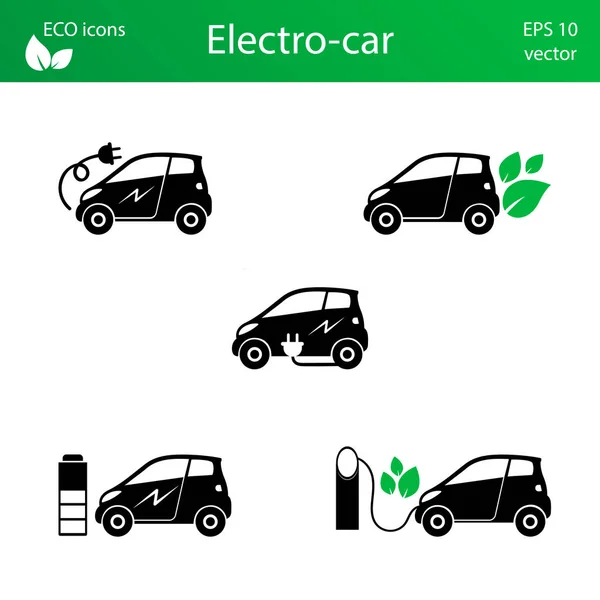 Elektrikli otomobil simgeler kümesi — Stok Vektör