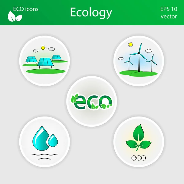 Iconos relacionados con ecología redonda — Archivo Imágenes Vectoriales