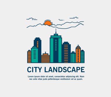 İnce çizgi soyut renkli vektör şehir şekil