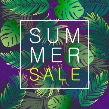 Yaz tropikal el ilanı ile palmiye yaprakları