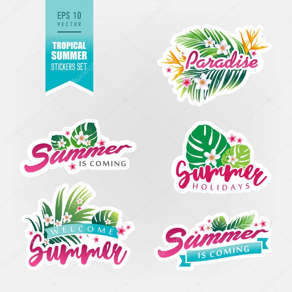 Set of tropical summer stickers