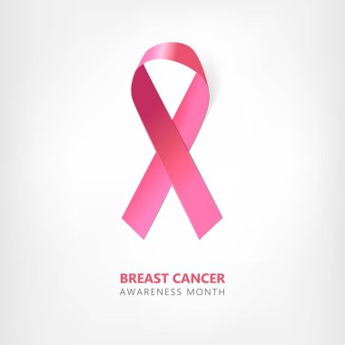 Gerçekçi pembe kurdele, meme kanseri bilinçlendirme sembolü gri arka plan. 